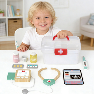 Ensemble de jouets de médecin en <span class=keywords><strong>bois</strong></span> jouet de jeu de rôle pour enfants jouet médical de médecin simulé avec boîte médicale - Product Image 3
