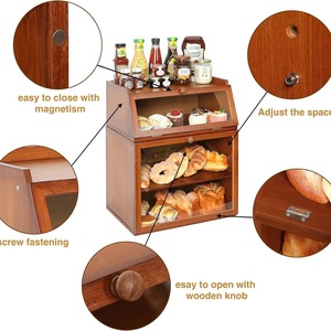 Wooden Bread Box 3 Layers Airtight <b>Kitchen</b> Countertop Storage For Bread Snacks Cake Dessert Rectangle With Wooden Lid - Product Image 4