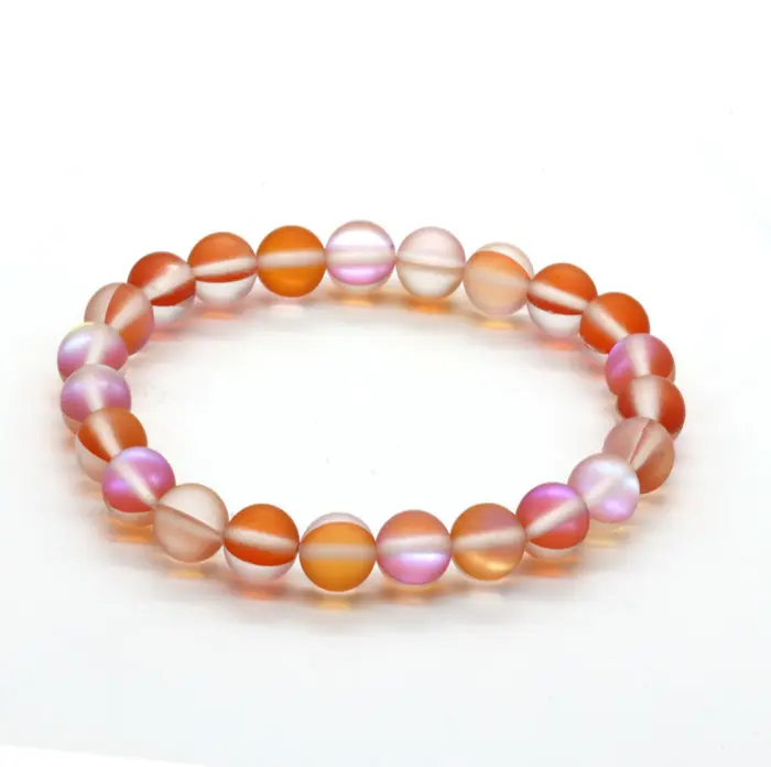 Vente en gros de perles rondes en pierre de 8mm, bracelets en cristal, bracelets élastiques de couleur orange, bracelet porte-bonheur