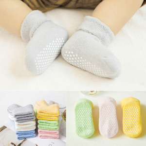Bán Buôn Mùa Đông Dày Terry Dễ Thương Đồng Bằng Màu Rắn Bông Không Trượt Bé Nắm Vớ - Product Image 5