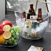 Grand seau à glace transparent en plastique de 4 L au design moderne en forme de cœur, portable, pour le stockage de boissons lors de fêtes