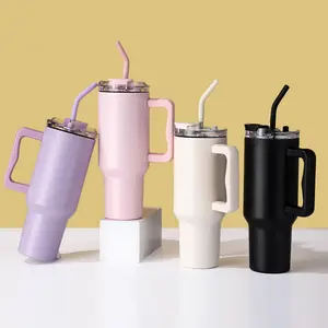 2024 nouvelle tasse en acier inoxydable de gobelets de voyage modernes personnalisés de 40OZ anti-fuite avec paille et couvercle