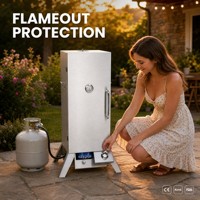 Fumoir à gaz en acier inoxydable avec 4 niveaux, allumage électronique, pour barbecue extérieur, avec crochets