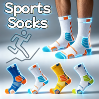 Chaussettes de sport respirantes en polyester rayé avec logo personnalisé imprimé, bordure et corps en tissu éponge, pour la randonnée, le cyclisme et les activités de plein air