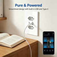 Interrupteur mural intelligent Eboy 10A à double pôle avec écran tactile, 1 port USB Type-C, compatible WiFi, contrôle via Alexa et Google App, Smart Life, IP20