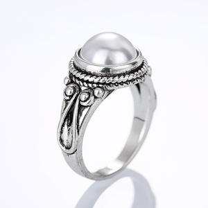 T0851 <b>Pearl</b> <b>Ring</b> 925 Silver Round White AAA Cocktail Wedding Bezel Setting Women's - Product Image 5