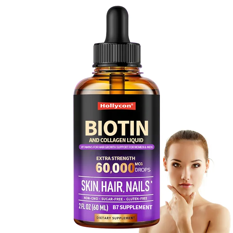 OEM ODM Biotin Kollagen-Tropfen Extra-Strength 60000 mcg Flüssigkeit für Männer und Frauen Vitamin B7 Haarwachstums-Supplement
