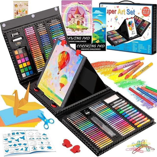272 Pack Art Set Drawing Kit for Girls Boys Teens ArtistDeluxe Gift Art Box with Trifold Easel