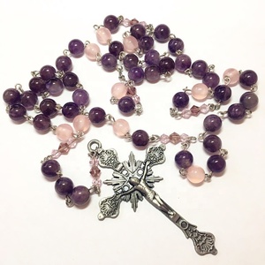 Perline Di Cristallo viola Dei Monili di Colore Rosa di Cristallo Perline <span class=keywords><strong>Fatti</strong></span> <span class=keywords><strong>A</strong></span> <span class=keywords><strong>Mano</strong></span> Collana Croce D'argento Placcato Rosario - Product Image 3