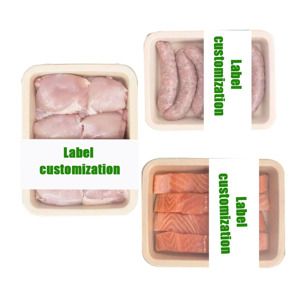 Biodegradable PET PLA Film Coated sellado Fibra de pulpa Bandeja de carne sin agregado PFAS bagazo bandeja de alimentos embalaje con película de sellado