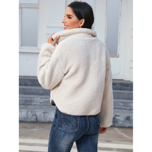 Veste en polaire à fermeture éclair de couleur unie chaude pour l'automne et l'hiver, vêtements féminins polyvalents pour tous les jours, veste personnalisée - Product Image 6