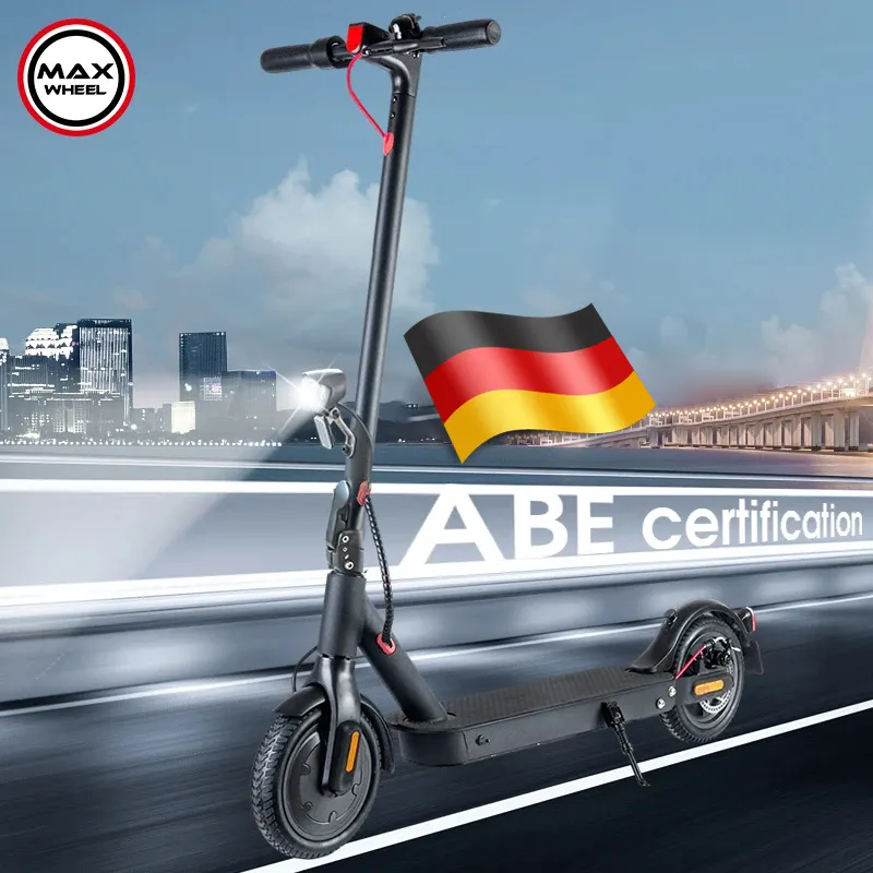 맥스휠 350w 7.5ah 2 바퀴 스쿠터 E9ABE 최대 속도 20 km/h 독일 거리 법적 성인 접이식 저렴한 전기 스쿠터 도매