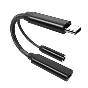 Pemisah USB C ke 3.5 Jack, Hifi DAC 2 In 1 adaptor tipe C kabel Audio Earphone untuk Samsung Galaxy