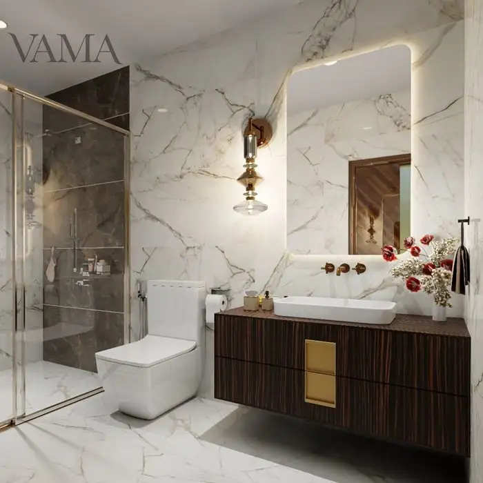 Vama 5 Star Hotel Renovation Interior Room Design Timber Natural Wood Veneer Luxury Bathroom Furniture with Washbasin