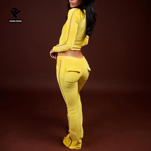 Completo da Yoga in <span class=keywords><strong>Velluto</strong></span> Personalizzato con Giacca con Zip e Striscia Laterale, Pantaloni a Zampa, <span class=keywords><strong>Tuta</strong></span> in <span class=keywords><strong>Velluto</strong></span> per <span class=keywords><strong>Donna</strong></span>, Abbigliamento Sportivo da Palestra, <span class=keywords><strong>Tuta</strong></span> da Jogging - Product Image 3