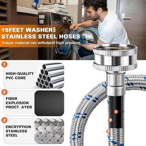 Suministro de Fábrica: Mangueras para Lavadora de Acero Inoxidable 304, Paquete de 2, 4.5 Metros de Largo, Líneas de Suministro de Agua Fría y Caliente - Product Image 3