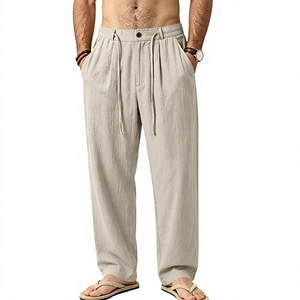 Pantalon décontracté en lin pour homme, coupe ample, jambe droite, respirant, long, idéal pour les voyages estivaux - Product Image 3