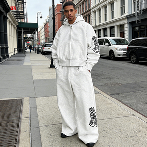 ชุดเซ็ตเสื้อฮู้ดดี้และกางเกงสตรีทแวร์สองชิ้นสำหรับผู้ชาย แบบสั่งทำพิเศษ สไตล์ฮิปฮอป ปักตัวอักษร ฮู้ดดี้ซิปโอเวอร์ไซส์ เสื้อสเวตเชิ้ต กางเกงลำลอง - Product Image 3