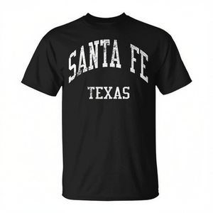 T-shirt Santa Fe Texas in stile college retrò, nera, unisex, girocollo, manica corta, per adulti - Product Image 2