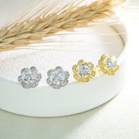 925 Sterling Silber Blumen form Iced Out Ohr stecker Klassischer Stil Moissan ite Schmuck 18 Karat/24 Karat Gold Rhodiniert Party Geschenk