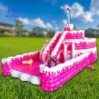 Nouvelle structure gonflable Delilai en PVC, thème gâteau d'anniversaire, avec toboggan aquatique et sec, qualité commerciale, service de location, certifiée CE