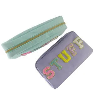 Women Towel Letter Embroidery Waterproof Large Capacity Travel Cosmetic Bag