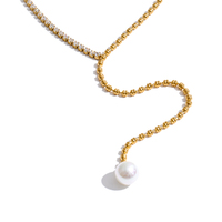 Collier ajustable JINYOU 3572, tendance, plaqué or, acier inoxydable, chaîne à perles, collier en perles simulées