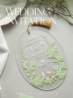 Cartes d'invitation de mariage en papier fantaisie, impression numérique, style naturel frais, simple, vert, acrylique, personnalisé, modèle TB, sans logo