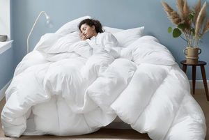 Edredón de Plumas de Ganso Premium, Tamaño King y <span class=keywords><strong>Queen</strong></span>, para Todas las Estaciones, Calidez Media, Color Blanco Sólido, <span class=keywords><strong>Funda</strong></span> 100% Algodón, Antiácaros - Product Image 2