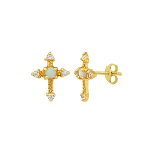 Gemnel Yiwu gemnel 925 silver jewelry cubic zirconia opal cross stud earrings