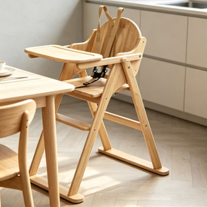 Silla de Comedor Plegable de Madera para Bebé, Elegante Silla de Comedor Multifuncional de Madera Maciza para Niños - Product Image 1