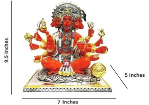 Estatua Religiosa Hecha a Mano de Panchmukhi Hanuman de Cinco Caras, Plateada y Bañada en Oro de 24k, para Puja, Decoración del Templo del Hogar, Regalo de Boda - Product Image 2