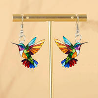 Nouveauté 2026 : Boucles d'oreilles pendantes 2D Colibri tendance pour femme, motif animal coloré, en acrylique émaillé, vente en gros, bijoux fantaisie