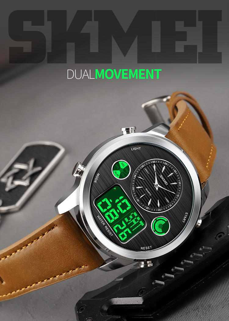 Skmei 1653 Leather Watch - Luxury Analog-Digital Men's Timepiece