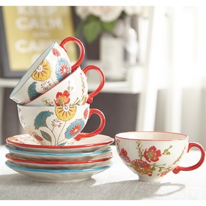 Luxury 9oz New Bone China Cup and Disc Set Under Glazed Hand Painted <b>Ceramic</b> Coffee Cup Flower <b>Mug</b> for Afternoon Tea - Product Image 1