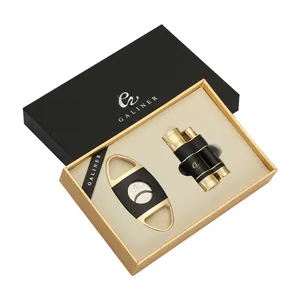 Torch Refillable Butane Gas Triple Jet Flame Lighter with Stamped and Formed Cigar Cutter Gift Box Set