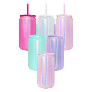 Shimmer Glitter Blank Sublimation 16oz Stainless Steel Glittering Tumbler Can Cups for Iced Coffee Pop - Product Image 1