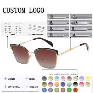 Gafas de Sol Cat Eye con Montura Completa, Lentes Degradadas, Montura Dorada, Detalles Azules, Unisex, Protección Solar - Product Image 2