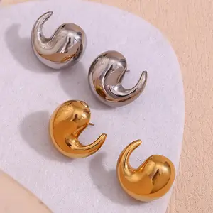Fanhua Earring High End Fashion PVD 18K Gold Plated Chunky Irregular Water Drop Stud Earrings Stainless Steel Jewelry For Women