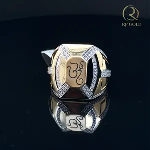Mens <b>gold</b> <b>ring</b> with om design 9k studded style religious band for daily wear gifting premium finish bold look - Product Image 3