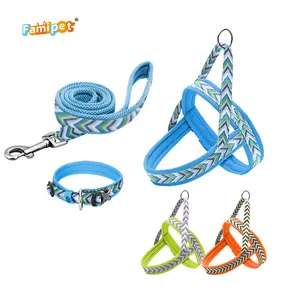 Famipet Manufacturer Custom New Design Adjustable Pet Accessories Breathable No Pull Dog Harness Dog Collar and Leash Set