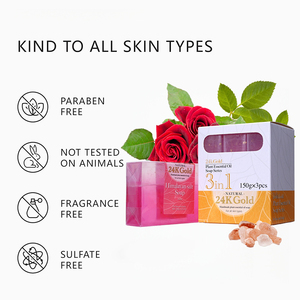 Savon artisanal à l'huile essentielle végétale au sel de l'Himalaya OEM, or 24 carats, hydratant naturel pour le visage et le corps, lot de 3 savons - Product Image 5