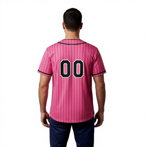 Pink Striped <b>Baseball</b> Jersey Men's Short Sleeve Button Front Breathable Polyester Teamname 00 Print Regular Fit Apparel - Product Image 2