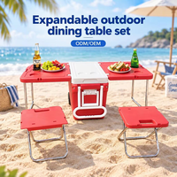 Glacière à roulettes 32L avec table et chaise pliantes, boîte isotherme pour camping et voyage, étanchéité renforcée, transport facile, OEM