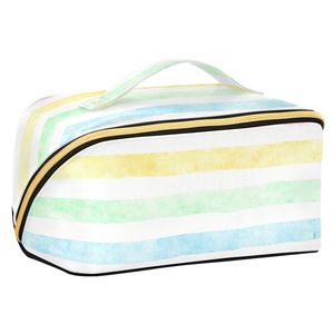 Striped Canvas Cosmetic Bag Zipper <b>Makeup</b> <b>Case</b> Portable Toiletry Pouch for Travel School - Product Image 1
