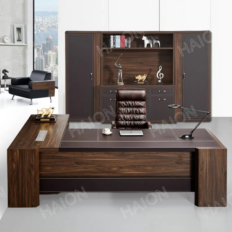 Mobilier de bureau en mélamine en forme de L haut de gamme au design moderne luxueux bureau de patron pour bureau bureau de direction en bois