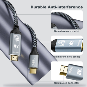 USB C to HDTV-Compatible 8K <strong>Cable</strong> Type C to HDTV 2.1 <strong>Cable</strong> <strong>Thunderbolt</strong> <strong>3</strong> 8K@60Hz 4K@120Hz 2K 144Hz for Computer HDTV Monitor 2M - Product Image 2