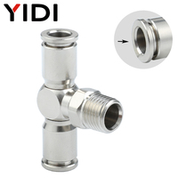 YIDI 1/8-1/2 BSP M/R à 4-10mm laiton/caoutchouc nitrile Push Fit mâle branche té raccord pneumatique pour connecteur de tuyau d'air PB