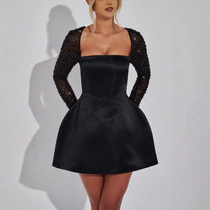Summer New Sequined Long Sleeve Dress Casual Lace up Press Meeting Chest-Wrapped Women - Product Image 3