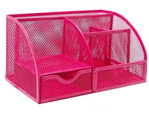 Metal Mesh Office Desk Organizer with <b>6</b> Compartments 1 <b>Drawer</b> Multifunctional Holder for Pens Clips Memos - Product Image 6